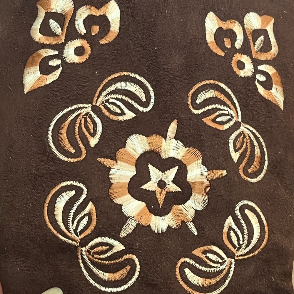 Vintage Ellemeno size 8 brown suede dress boots. Early 1990’s. Embroidered. EUC. - Picture 2 of 16